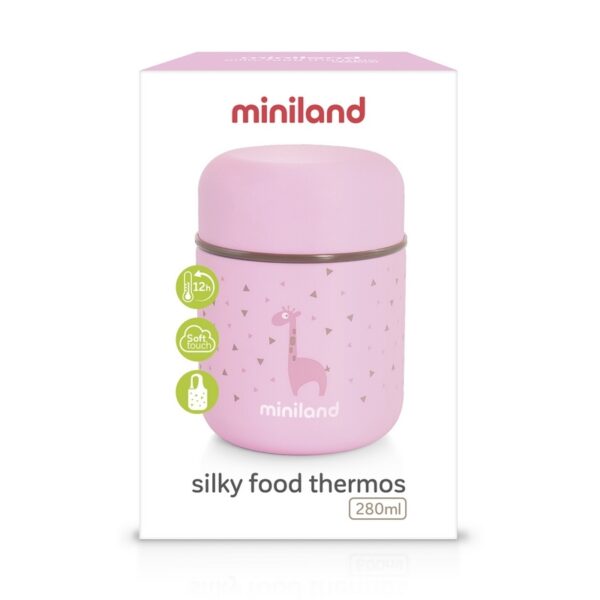 Termos na jedzenie dla dzieci, Miniland, różowy, 280 ml w zestawie z torebką