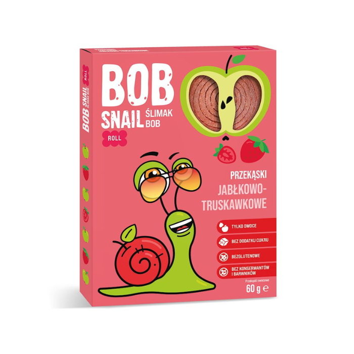 Owocowa przekąska dla dziecka, BOB Snail, jabłko-truskawka, 60 g
